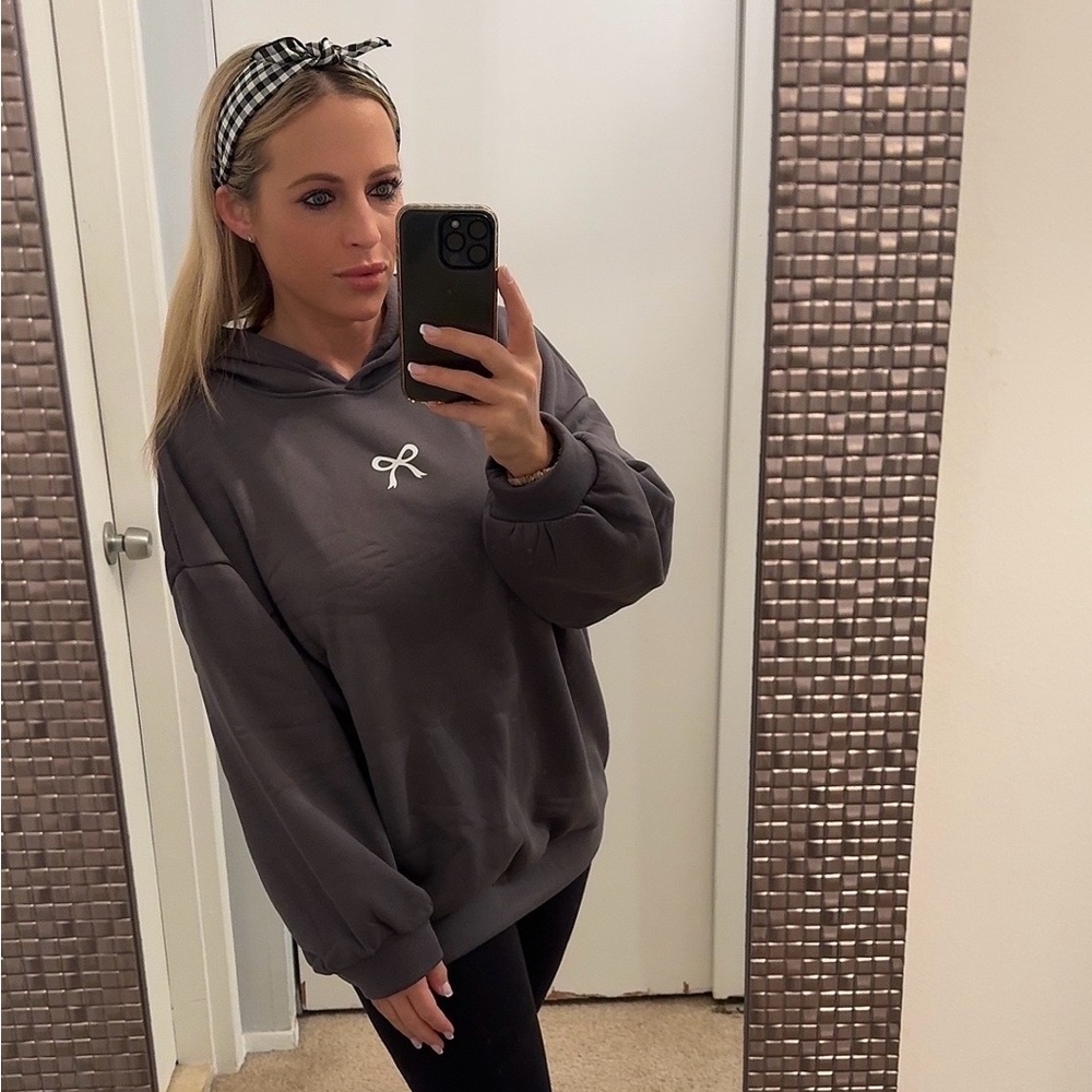 Amazon Gray Hoodie with White Bow